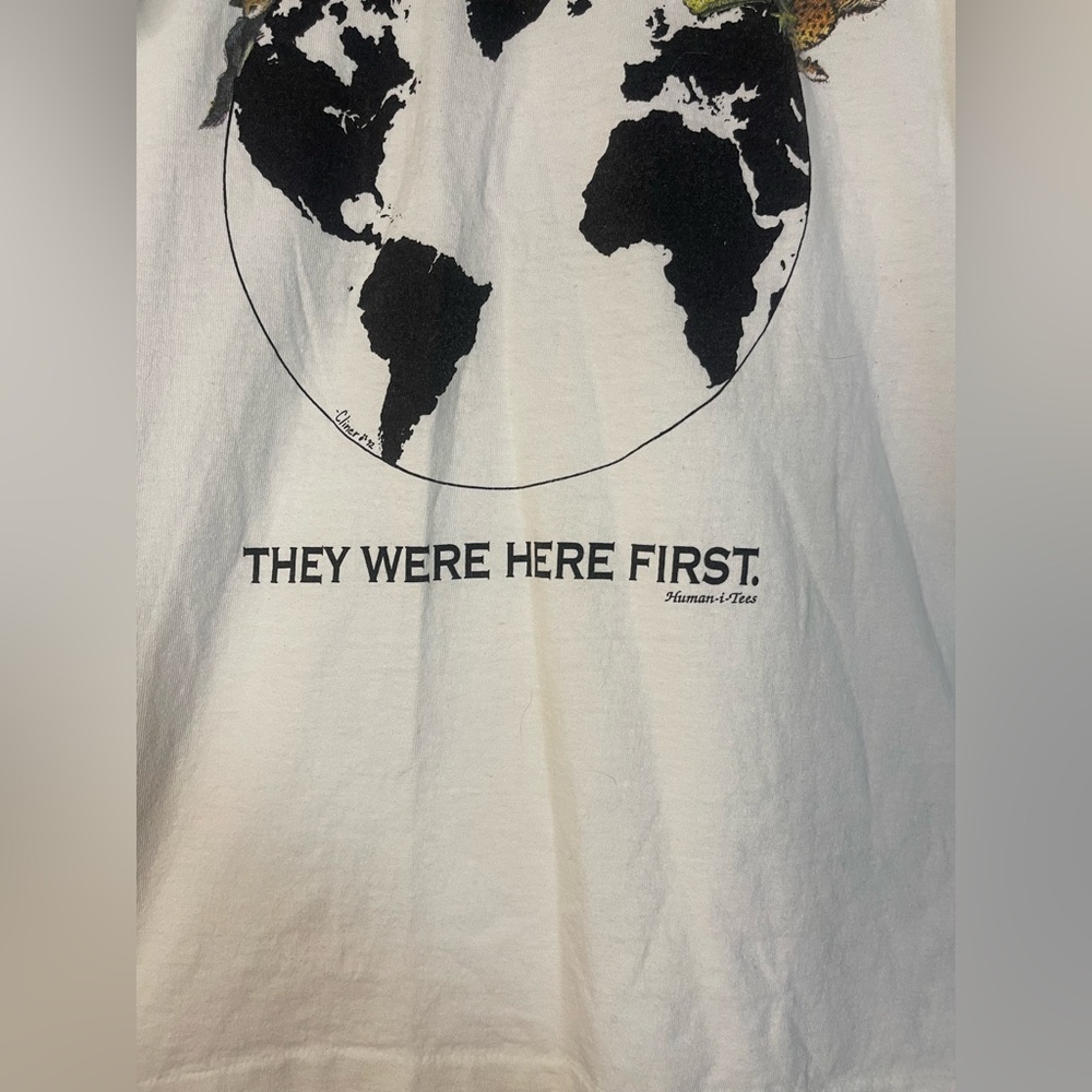 vintage 1992 Human-i-Tees "They Were Here First" white cotton graphic t-shirt - Picture 2 of 5